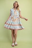 GiGio Mixed Print Dress with Ric Rac Trim in Light Mint Mix