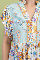 GiGio Mixed Print Dress with Ric Rac Trim in Light Mint Mix