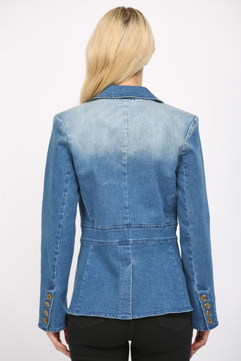 FATE Washed Denim Blazer Jacket in Dark Denim