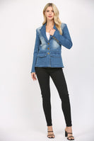 FATE Washed Denim Blazer Jacket in Dark Denim