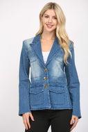 FATE Washed Denim Blazer Jacket in Dark Denim