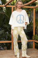 POL Peace Sign Patch Top with Pearl and Rhinestone Gems in Off White