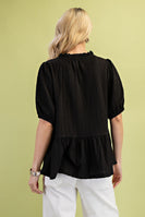 GiGio Solid Color Textured Top in Black
