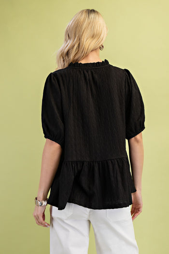 GiGio Solid Color Textured Top in Black