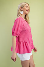 Load image into Gallery viewer, GiGio Solid Color Textured Top in Hot Pink
