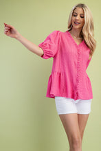 Load image into Gallery viewer, GiGio Solid Color Textured Top in Hot Pink
