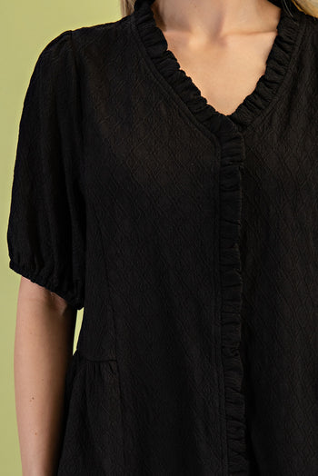 GiGio Solid Color Textured Top in Black