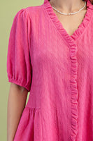GiGio Solid Color Textured Top in Hot Pink