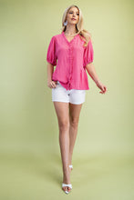 Load image into Gallery viewer, GiGio Solid Color Textured Top in Hot Pink
