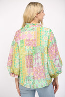 FATE Mixed Print Patchwork Top in Green/Yellow Multi