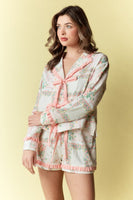 RARERAW Floral Patchwork Pattern Pajama Set in Coral/Pink