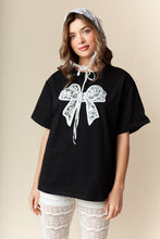 Load image into Gallery viewer, RARERAW OVERSIZED T-Shirt with Embroidered Lace Bow on Front in Black
