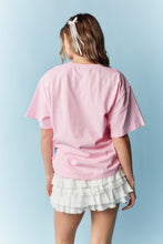 Load image into Gallery viewer, RARERAW OVERSIZED T-Shirt with Embroidered Lace Bow on Front in Pink
