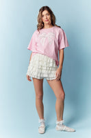RARERAW OVERSIZED T-Shirt with Embroidered Lace Bow on Front in Pink