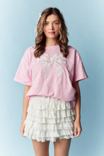 Load image into Gallery viewer, RARERAW OVERSIZED T-Shirt with Embroidered Lace Bow on Front in Pink
