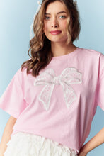 Load image into Gallery viewer, RARERAW OVERSIZED T-Shirt with Embroidered Lace Bow on Front in Pink
