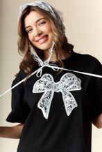 Load image into Gallery viewer, RARERAW OVERSIZED T-Shirt with Embroidered Lace Bow on Front in Black
