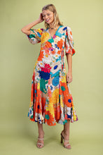 Load image into Gallery viewer, GiGio Vibrant Floral Print Wrap Midi Dress in Beige
