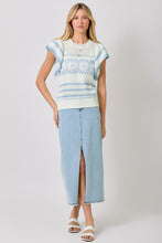 Load image into Gallery viewer, Mystree Fluttering Sleeve Crochet Sweater Top in Ivory/Powder Blue
