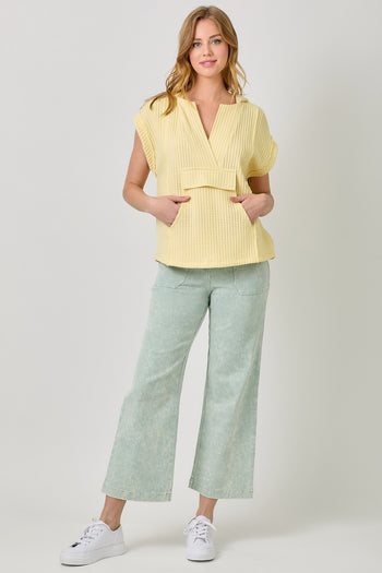 Mystree Notched V-neck Oversized Hoodie Top in Lemon