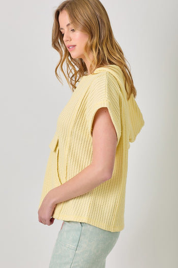 Mystree Notched V-neck Oversized Hoodie Top in Lemon