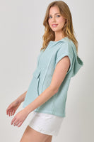 Mystree Notched V-neck Oversized Hoodie Top in Blue Breeze