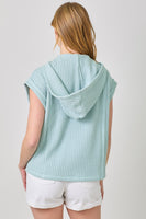 Mystree Notched V-neck Oversized Hoodie Top in Blue Breeze