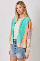Mystree Mixed Media Color Blocked Jacket in Emerald Mix