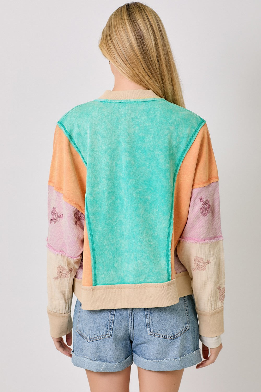 Mystree Mixed Media Color Blocked Jacket in Emerald Mix – June Adel