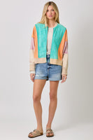 Mystree Mixed Media Color Blocked Jacket in Emerald Mix