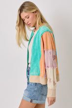 Load image into Gallery viewer, Mystree Mixed Media Color Blocked Jacket in Emerald Mix

