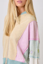 Load image into Gallery viewer, Mystree Mixed Media Color Blocked Jacket in Oatmeal Mix
