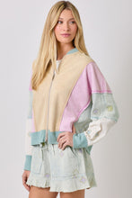 Load image into Gallery viewer, Mystree Mixed Media Color Blocked Jacket in Oatmeal Mix
