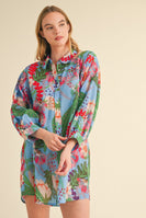 Jodifl Semi Sheer Chiffon Flower Print Dress in Turquoise