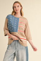 Jodifl American Flag Patched Top in Taupe