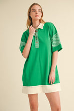 Load image into Gallery viewer, Jodifl Terry Knit Mini Dress with Stripe Details in Kelly Green
