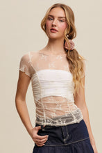 Load image into Gallery viewer, Listicle FITTED Sheer Floral Mesh Top in Ecru
