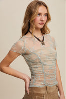 Listicle FITTED Sheer Floral Mesh Top in Sage