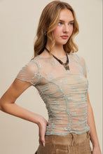 Load image into Gallery viewer, Listicle FITTED Sheer Floral Mesh Top in Sage
