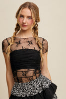 Listicle FITTED Sheer Floral Mesh Top in Black