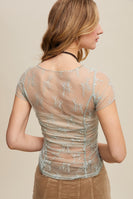 Listicle FITTED Sheer Floral Mesh Top in Sage