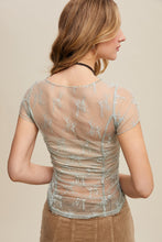 Load image into Gallery viewer, Listicle FITTED Sheer Floral Mesh Top in Sage
