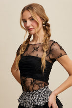 Load image into Gallery viewer, Listicle FITTED Sheer Floral Mesh Top in Black

