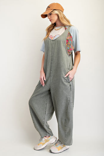 Easel Jumpsuit with Barrell Legs in Faded Olive