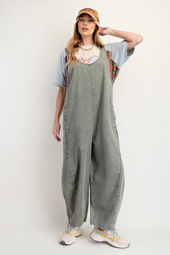 Easel Jumpsuit with Barrell Legs in Faded Olive