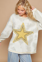 Load image into Gallery viewer, POL Vintage Washed Star Patch Top with Stud Details in Grey Multi
