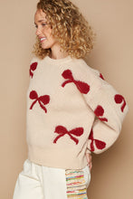 Load image into Gallery viewer, POL OVERSIZED Bow Pattern Sweater in Almond/Red
