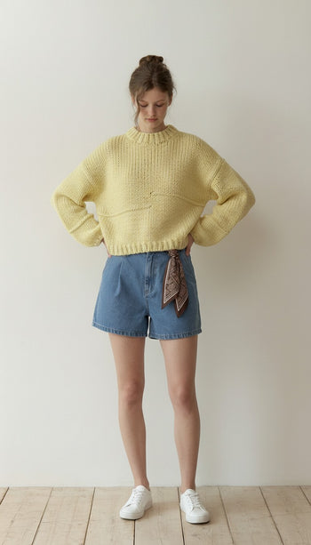 Lena Solid Color Knit Sweater in Butter Yellow