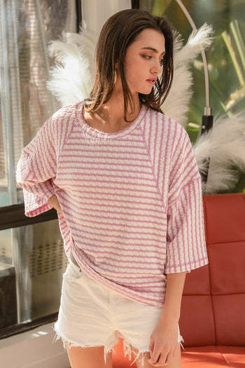 BiBi Textured Striped Top in Lavender