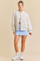 Main Strip Quilted Floral Print Bomber Jacket in Ivory/Blue